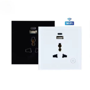 Tuya 16A Wifi Power Plug Socket Tempered Glass Wifi Universal Wall Socket Alexa Voice Control Smart Usb Wall Socket