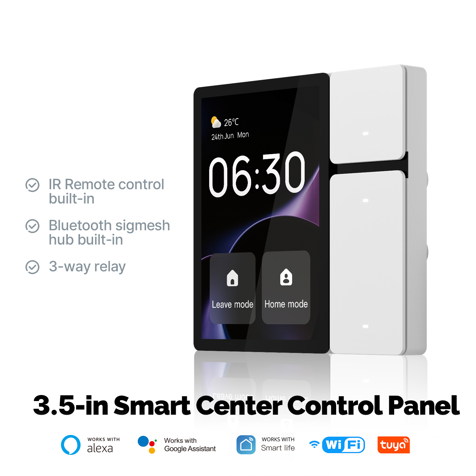 Security Tuya 3.5 Inch Touch Screen Smart Home Panel Built-in Ir Remote Control+Bluetooth Sigmesh Hub+3 Gang Switches